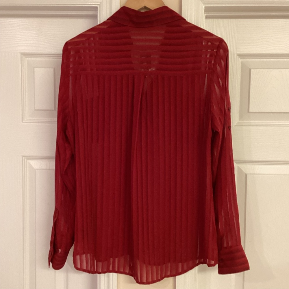 Express Red Sheer Striped Portofino Top - Picture 4 of 8